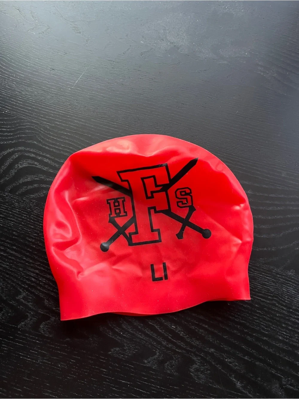 Red FHS Swim Cap Silicone One Size Red Black Logo LI